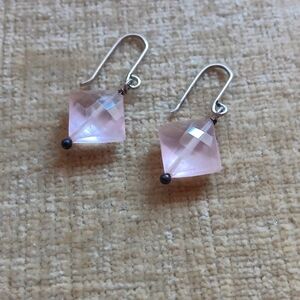 Silver Tone Multi-faceted Light Pink Crystal Set On Point Hook Earrings